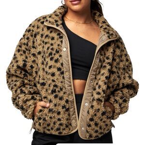 FABLETICS Tahoe Teddy Jacket Animal Print Fuzzy Boxy Oversized